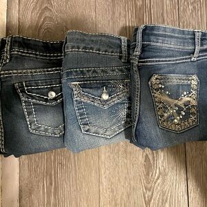 USED BUNDLE OF 3X - GIRLS' DIAMOND EMBROIDERED POCKET/ 2xBOOTCUT JEAN/ 1xSKINNY
